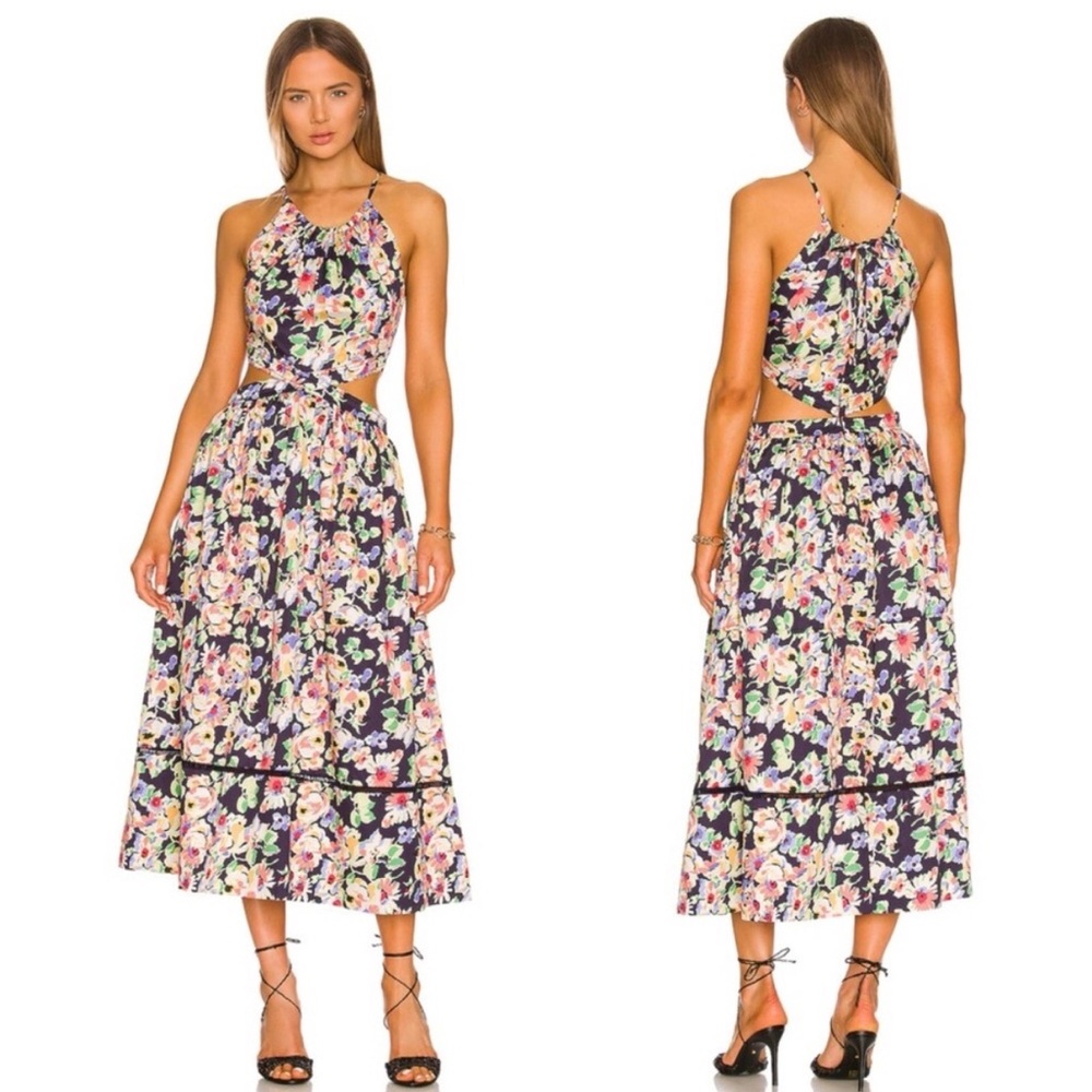 Something Navy Floral Cutout Midi Dress